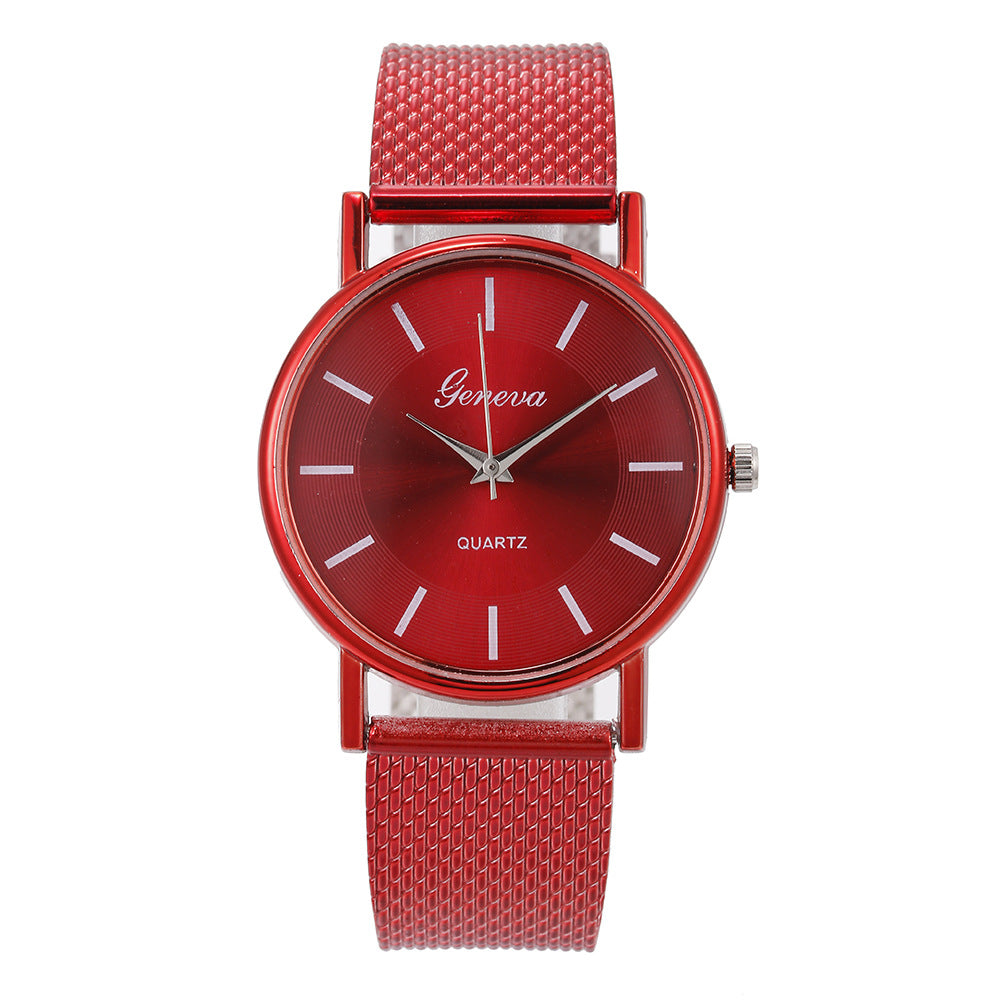 Imitation Mesh Belt Quartz Couple Watch