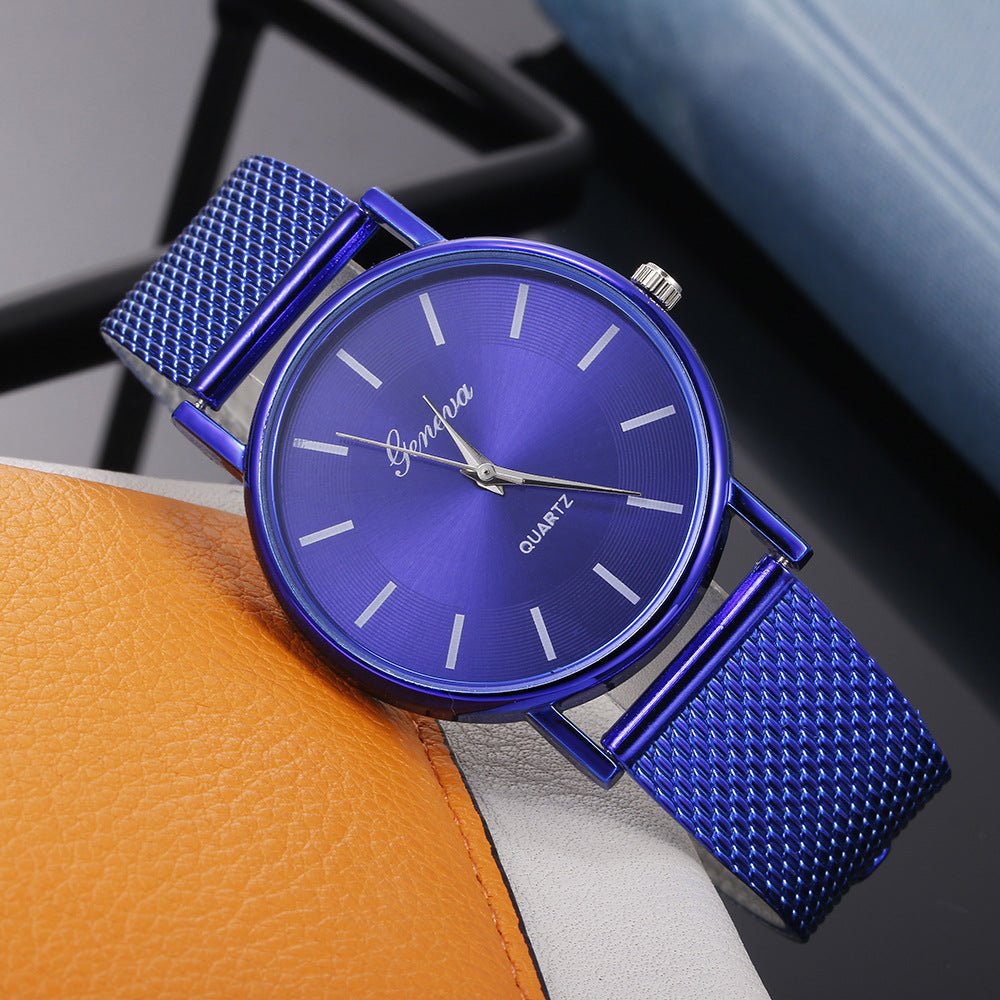 Imitation Mesh Belt Quartz Couple Watch