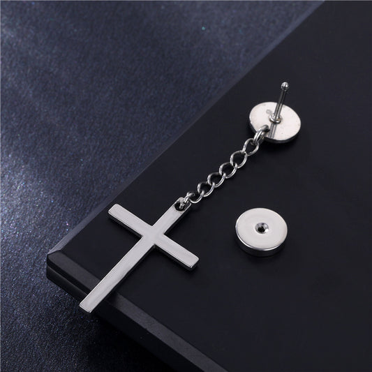 Cross Personality Pendant Dumbbell Titanium Steel Men's Stud Earrings