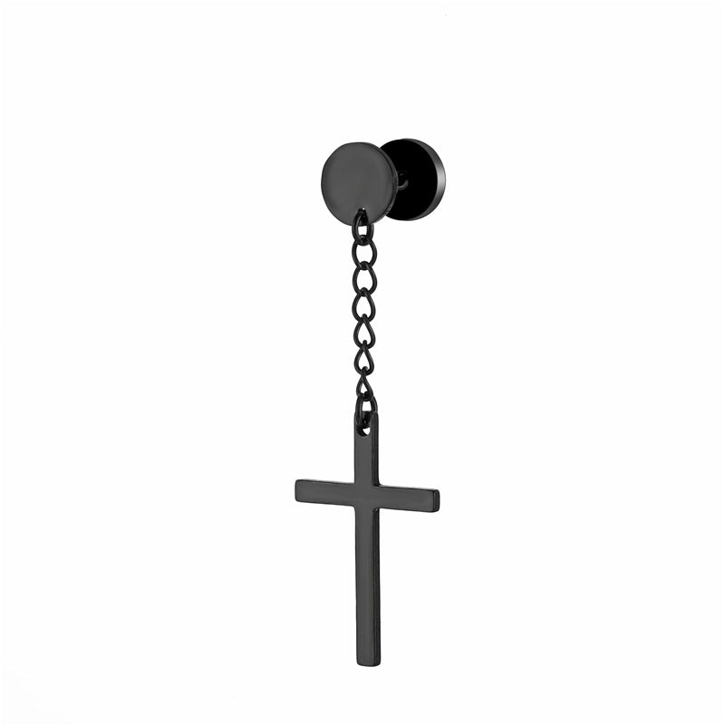 Cross Personality Pendant Dumbbell Titanium Steel Men's Stud Earrings