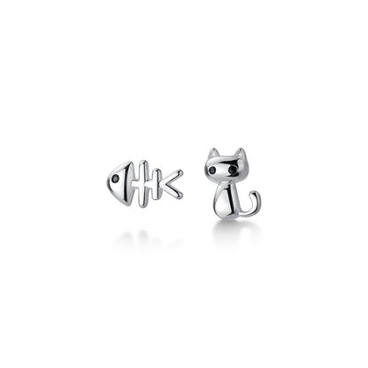 Cat and Fish Stud Earrings Women Fashionable Luxurious Earrings Jewelry