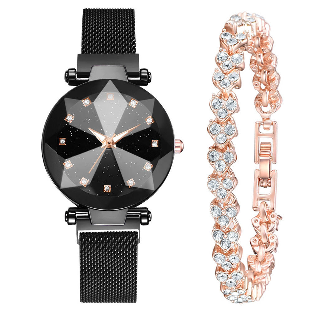 Women's Watch Square Diamond Rhinestone Starry Sky Face Ladies Casual Fashion Watch Set Bracelet Watch