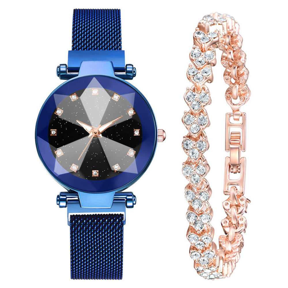 Women's Watch Square Diamond Rhinestone Starry Sky Face Ladies Casual Fashion Watch Set Bracelet Watch