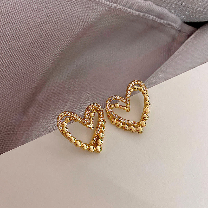Dots Heart Stud Earrings for Girls Women Stud Jewelry Gift Accessories