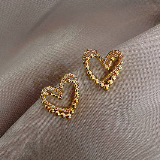 Dots Heart Stud Earrings for Girls Women Stud Jewelry Gift Accessories