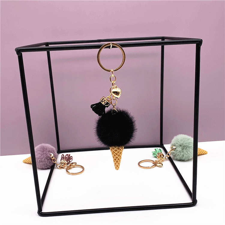 Ice Cream Keychain Cute Bag Cartoon Plush Pendant Cone Car Key Chain Ring Hair Ball Creative Gift