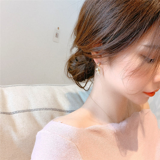 Rhinestone Cute Bear Ear Drop Earrings Dangle Women Fashion Jewelry Gift for Her