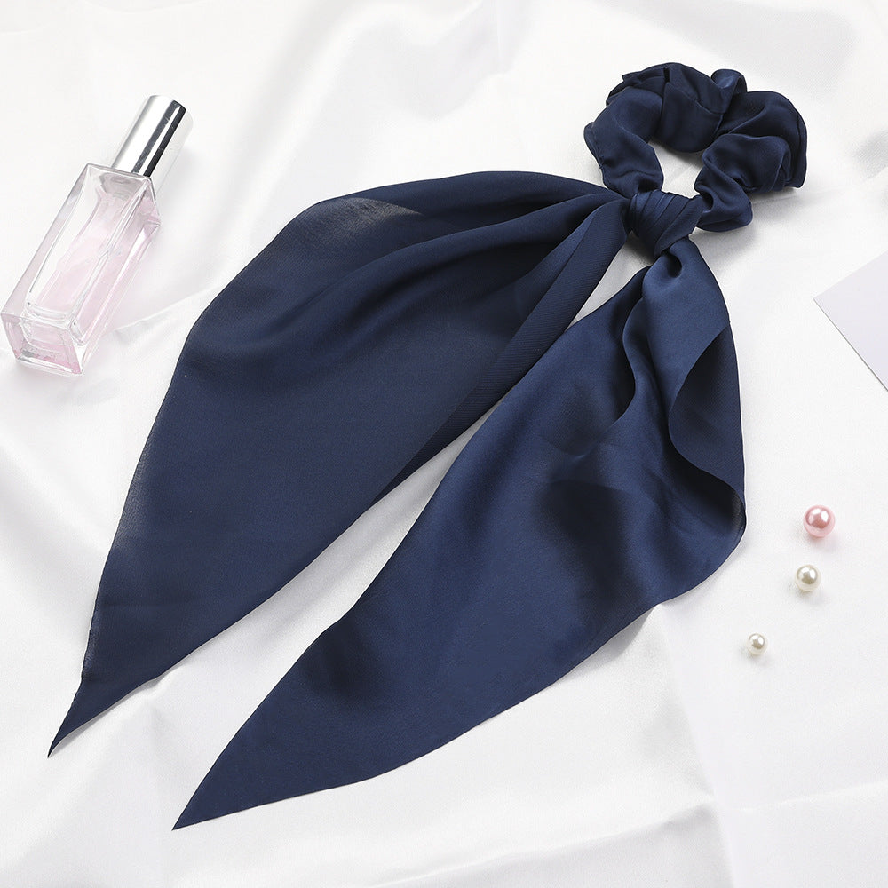 New Knotted Ribbon Satin Monochrome Silky Square Scarf Hair Tie Ladies Ponytail Hair