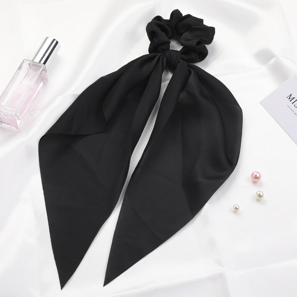 New Knotted Ribbon Satin Monochrome Silky Square Scarf Hair Tie Ladies Ponytail Hair