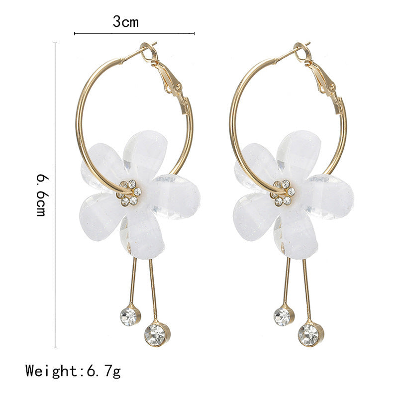 White Crystal Flower Dangle Earring Exquisite Fashion Drop Earrings For Women