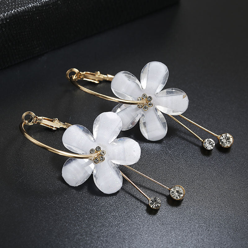 White Crystal Flower Dangle Earring Exquisite Fashion Drop Earrings For Women