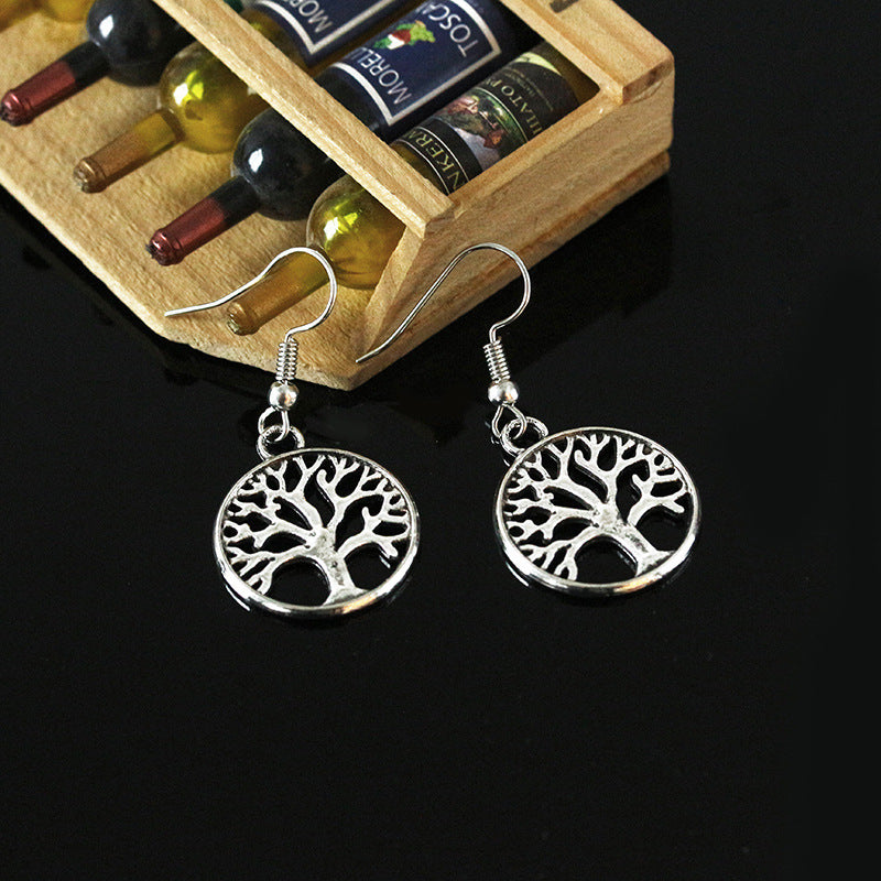 Tree Circle Ear Drop Earrings Dangle Women Fashion Jewelry Gift for Her