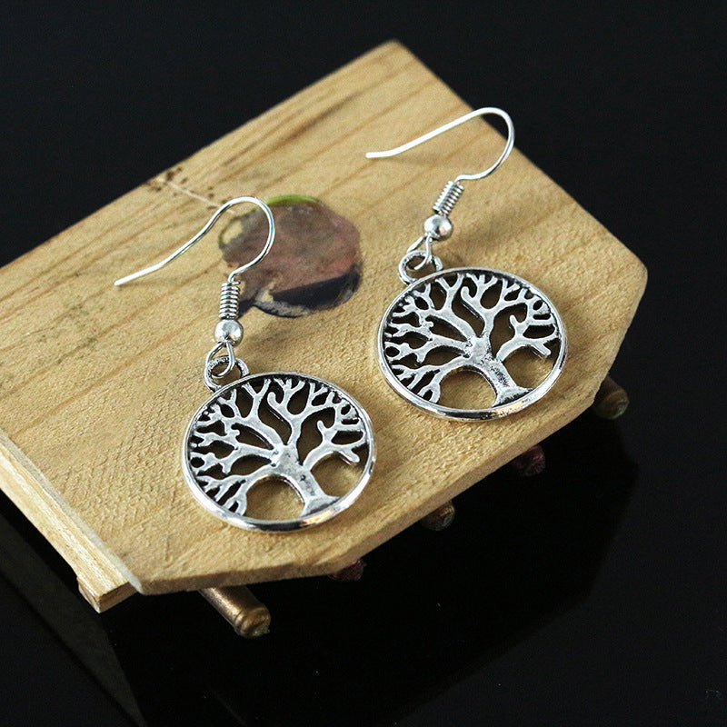 Tree Circle Ear Drop Earrings Dangle Women Fashion Jewelry Gift for Her