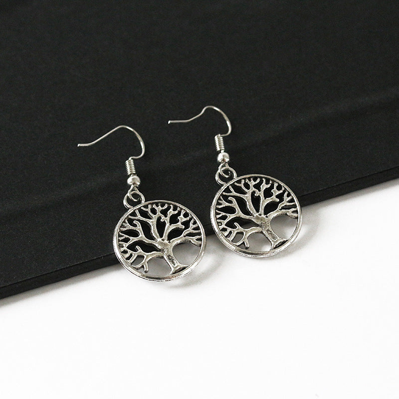 Tree Circle Ear Drop Earrings Dangle Women Fashion Jewelry Gift for Her