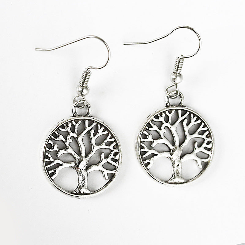 Tree Circle Ear Drop Earrings Dangle Women Fashion Jewelry Gift for Her