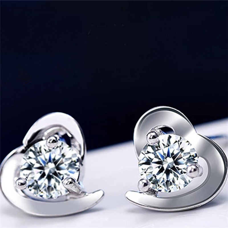 Cross Border Earrings Korean Asymmetric Love Inlaid Zircon Earrings Classic Girl Fashion Tremella Jewelry