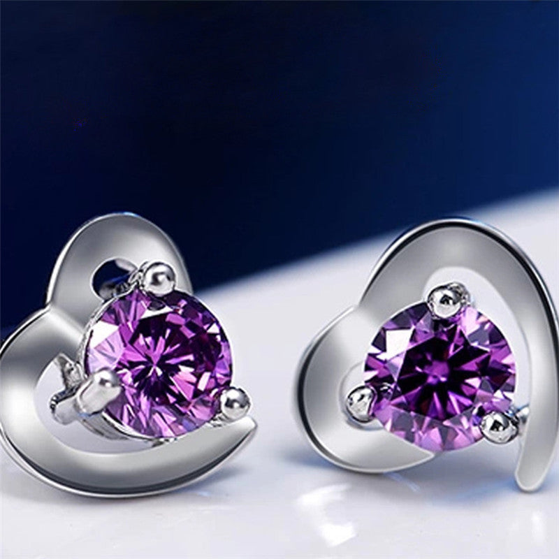 Cross Border Earrings Korean Asymmetric Love Inlaid Zircon Earrings Classic Girl Fashion Tremella Jewelry