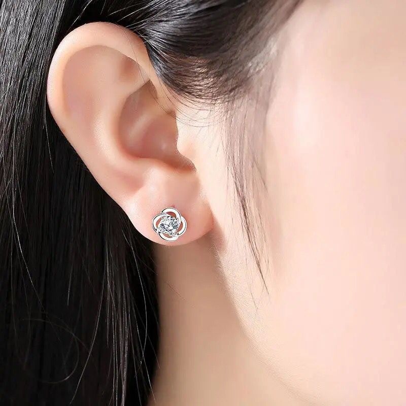 Silver Earrings Four-leaf Clover Earrings Female Personality Temperament Korean Simple Wild Earrings