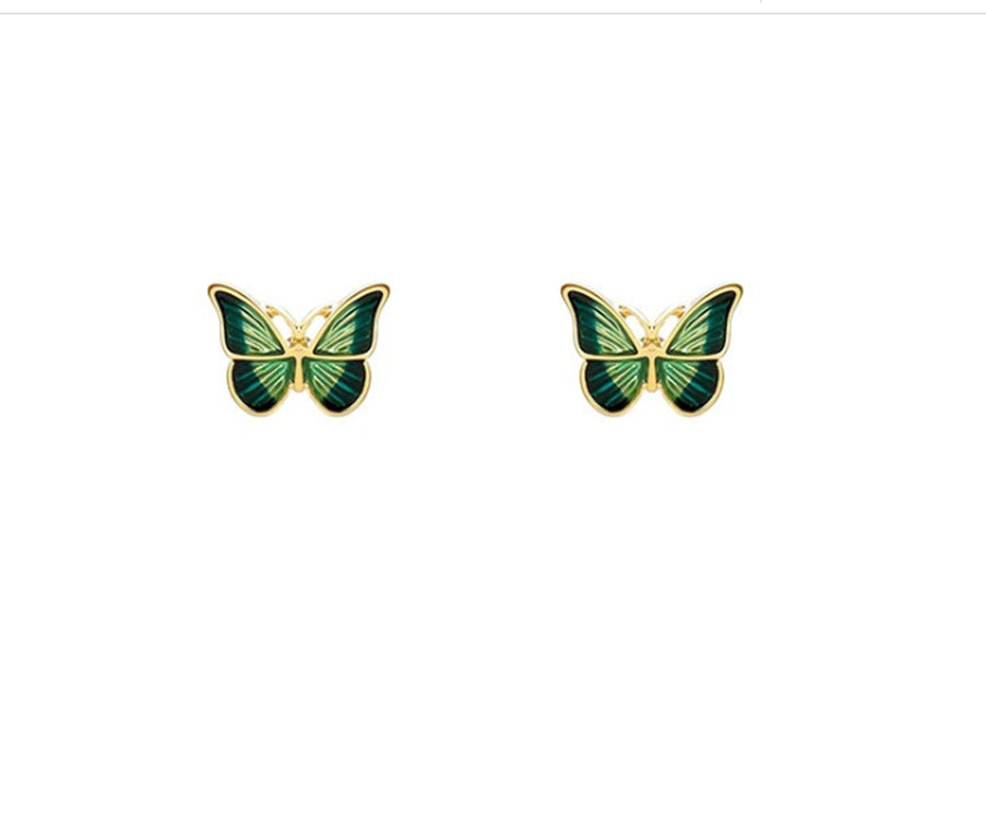 Green Butterfly Stud Earrings for Girls Women Stud Jewelry Gift Accessories