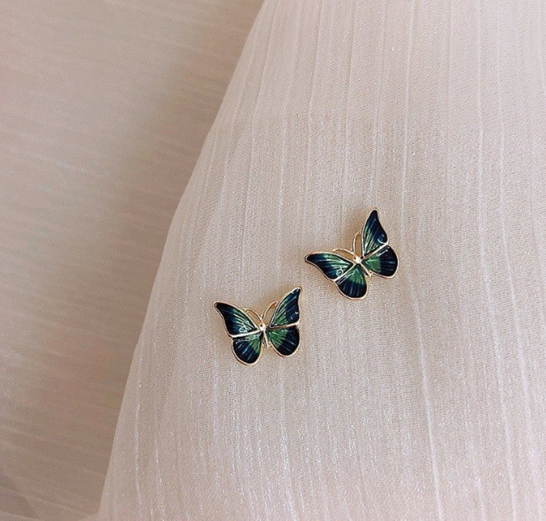 Green Butterfly Stud Earrings for Girls Women Stud Jewelry Gift Accessories