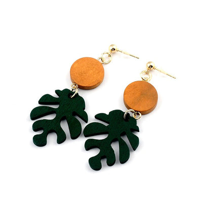 Wooden Tropical Leaf Drop Earrings Cute Dangle Earrings Women Jewelry Gift for Her