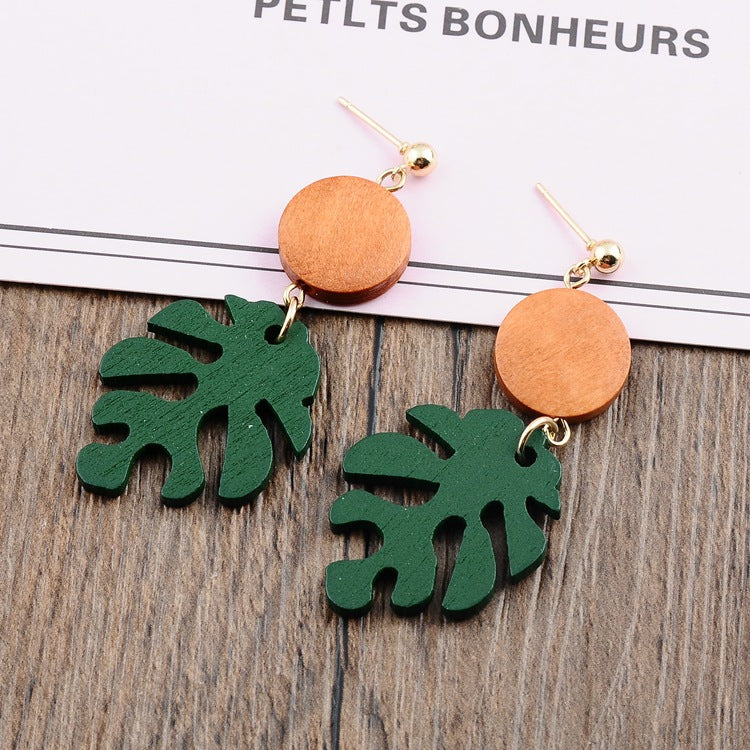 Wooden Tropical Leaf Drop Earrings Cute Dangle Earrings Women Jewelry Gift for Her