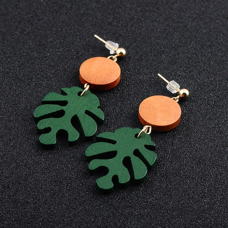 Wooden Tropical Leaf Drop Earrings Cute Dangle Earrings Women Jewelry Gift for Her