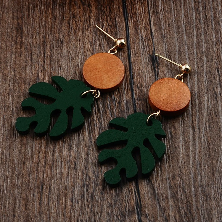 Wooden Tropical Leaf Drop Earrings Cute Dangle Earrings Women Jewelry Gift for Her