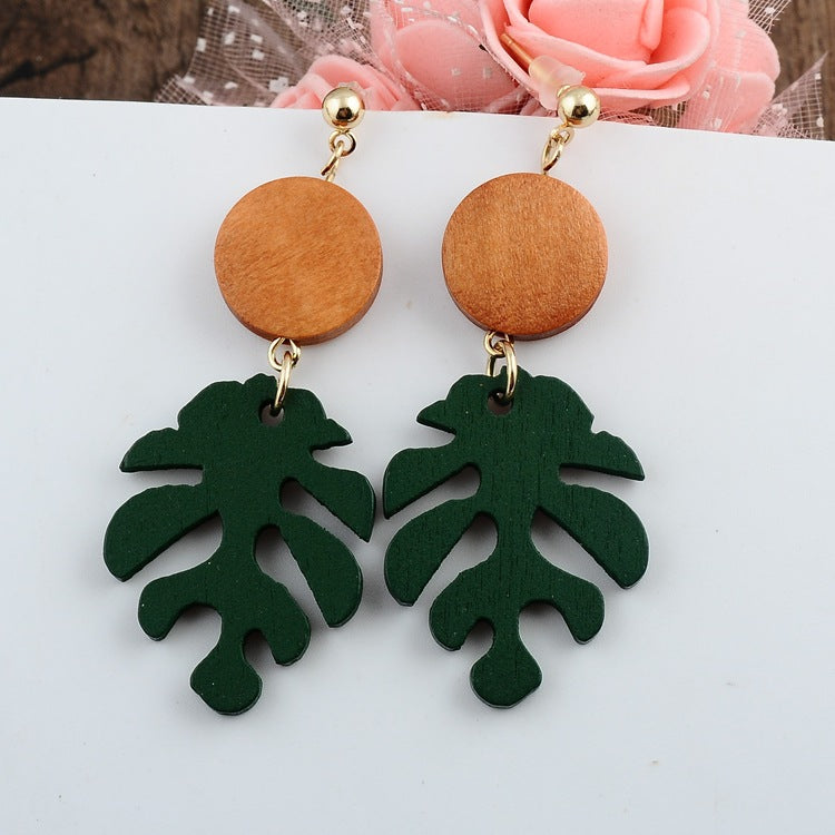 Wooden Tropical Leaf Drop Earrings Cute Dangle Earrings Women Jewelry Gift for Her