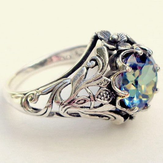 Luxury Blue Crystal Rings for Women Creative Female Flower Ring Jewelry