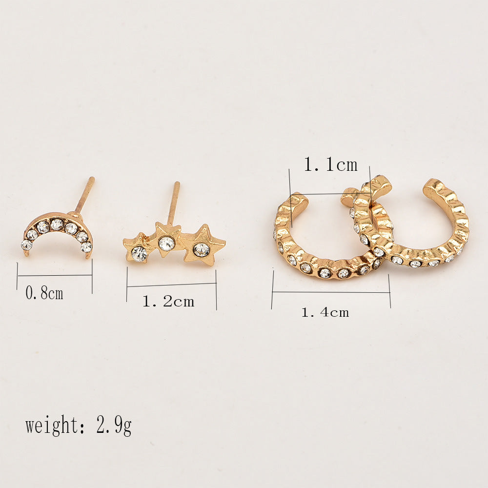 4pc Set Star Moon Stud Earrings Ear Cuffs Women Fashionable Luxurious Earrings