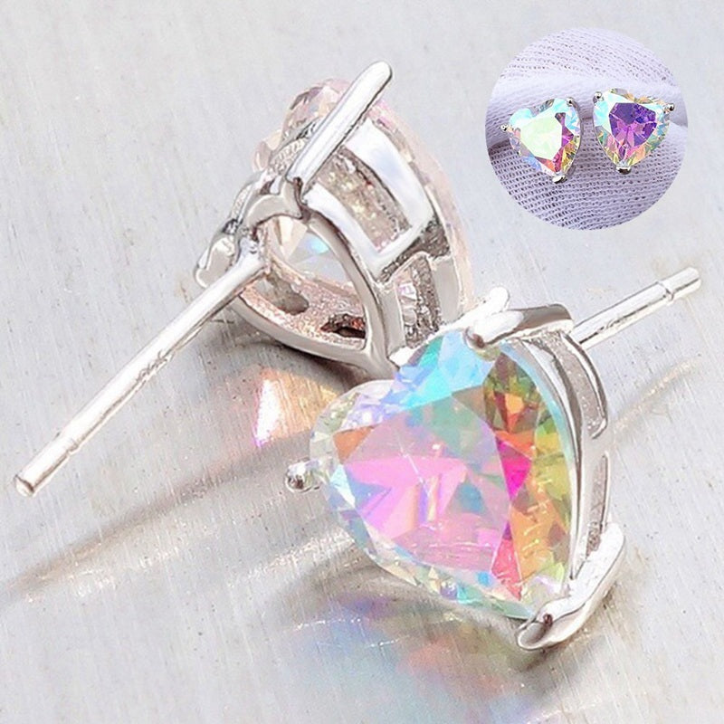 Holographic Heart Crystal Stud Earrings Fashion Women Female Earrings Piercing