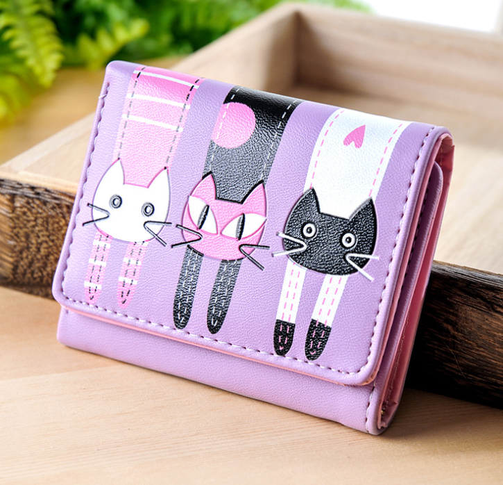 Korean short student wallet small 3 fold cartoon cat cute lady wallet card pack coin purse