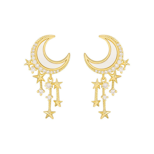 Moon Star Tassels Drop Dangle Earrings Women Jewelry Gift for Her Accessories