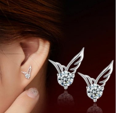 Wings Rhinestone Stud Earrings for Women Girls Fashion Earrings Piercing Jewelry