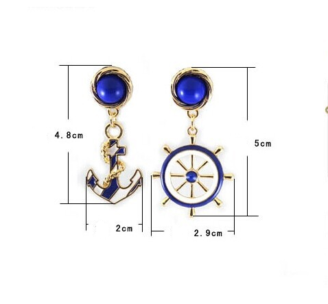 Blue Anchor Drop Ear Dangle Fashion Earrings for Women Party Jewelry Gift