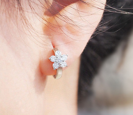 Rhinestone Flower Hoop Earrings Fashion Jewelry for Girls Women Gift Accessories