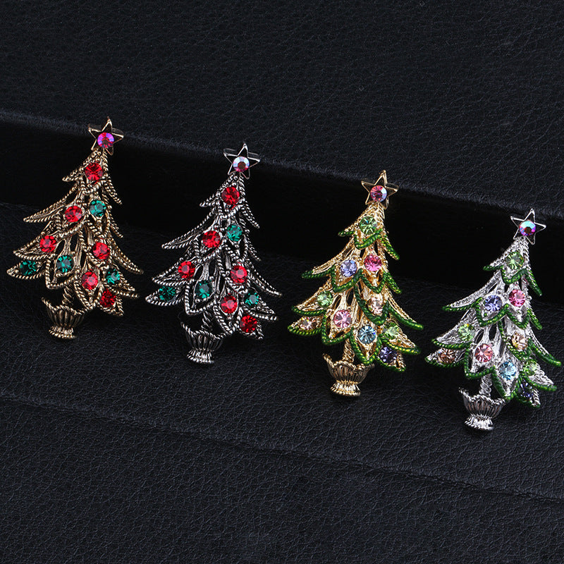 Diamond retro Christmas tree brooch