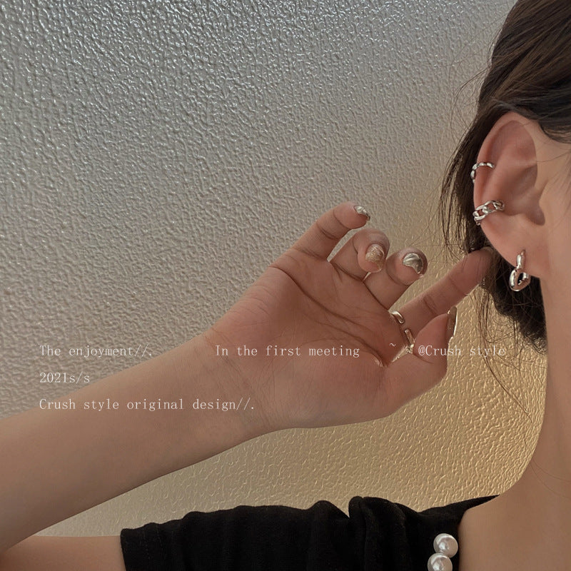 3pcs Set Heart Chain Ear Cuffs Stud Earrings Fashion Women Female Earrings