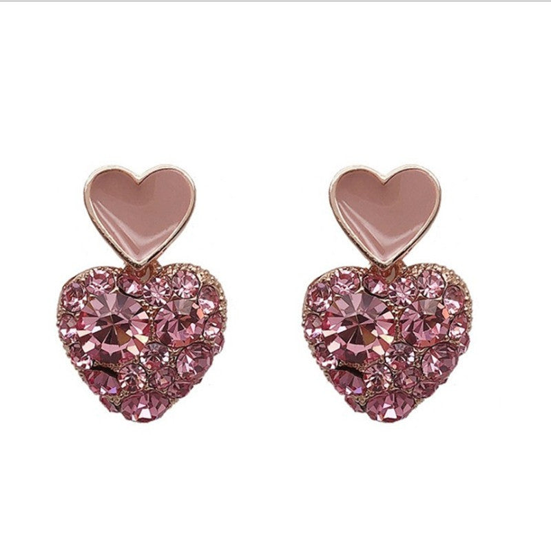 Cute Pink Heart Ear Studs Earrings Women Fashion Jewelry Gift for Her