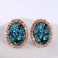 Blue Glitter Oval Stud Earrings Fashion Women Female Earrings Piercing Jewelry