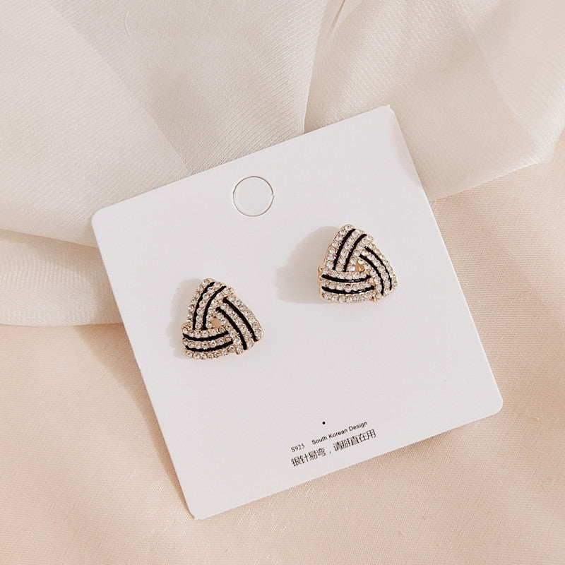 Black Stripe Triangle Stud Earrings Women Jewelry Mom Gift Everyday Wear