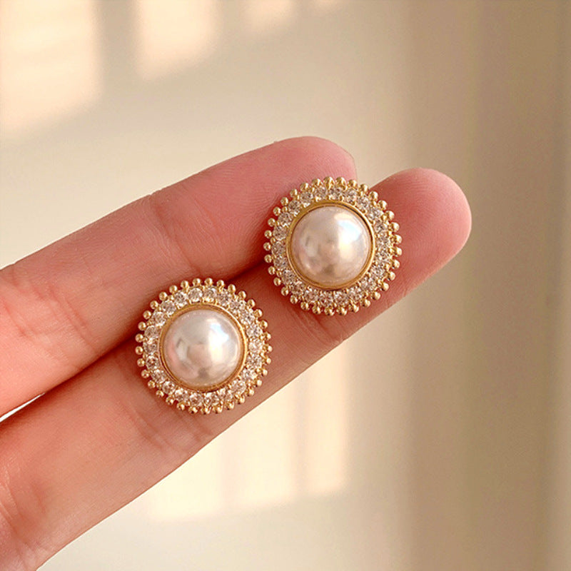 Retro Pearl Stud Earrings Women Fansy Round Earrings Anniversary Gift Girl Jewelry Ear Accessories Party Fashion Jewels