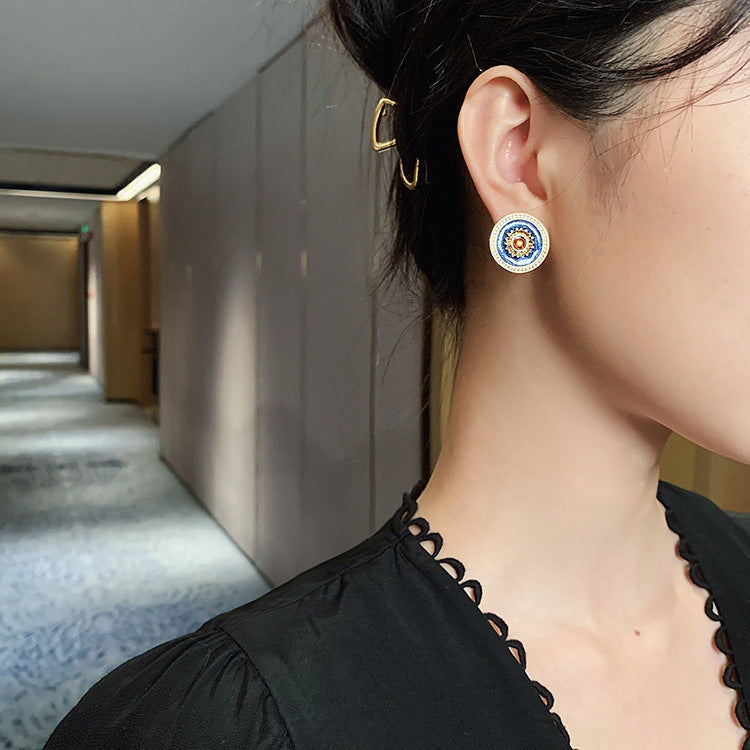 Circle Sun Stud Earrings for Girls Women Stud Jewelry Gift Accessories