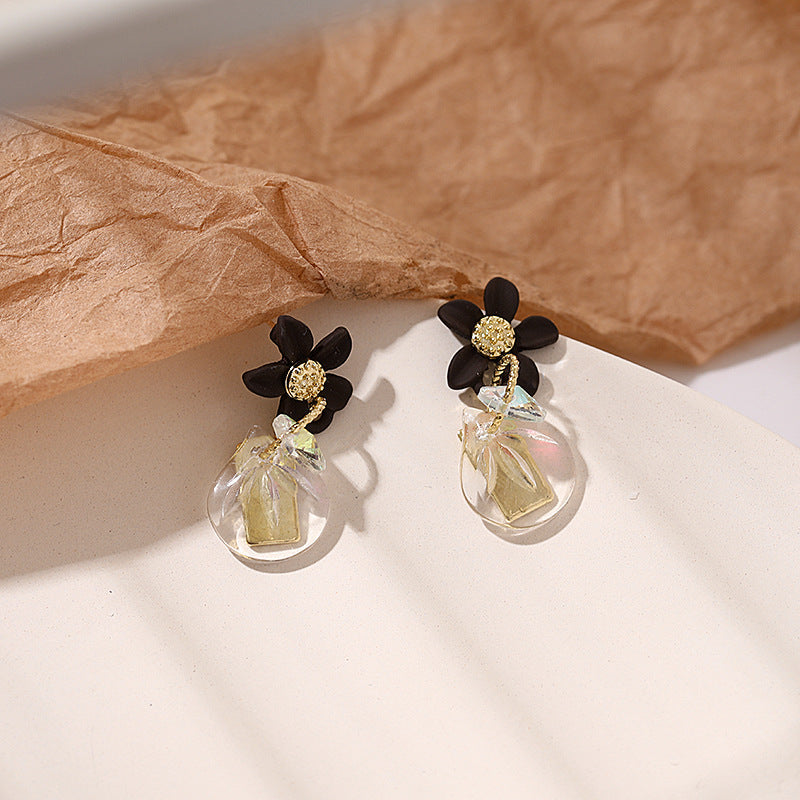 Black Flower Detail Gift Earrings Dangle Women Fashion Jewelry Jewellery