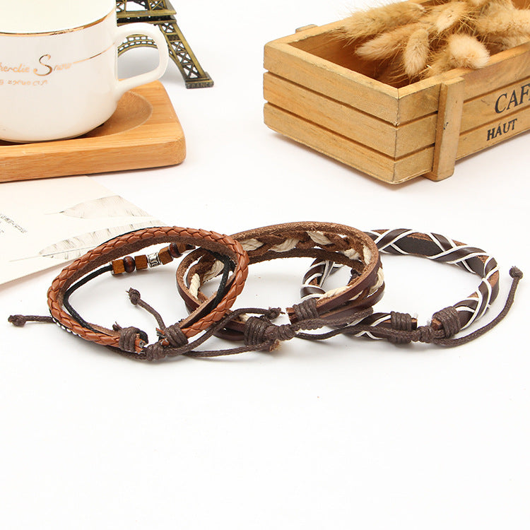 First Layer Cowhide Braided Bracelet Exotic Handmade Woven Multi-layer