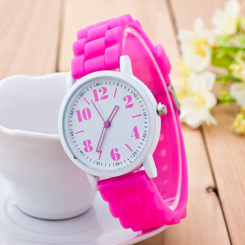 Korean version of Geneva watch ice cream candy color silicone with digital hollow pointer male and female students couple watches