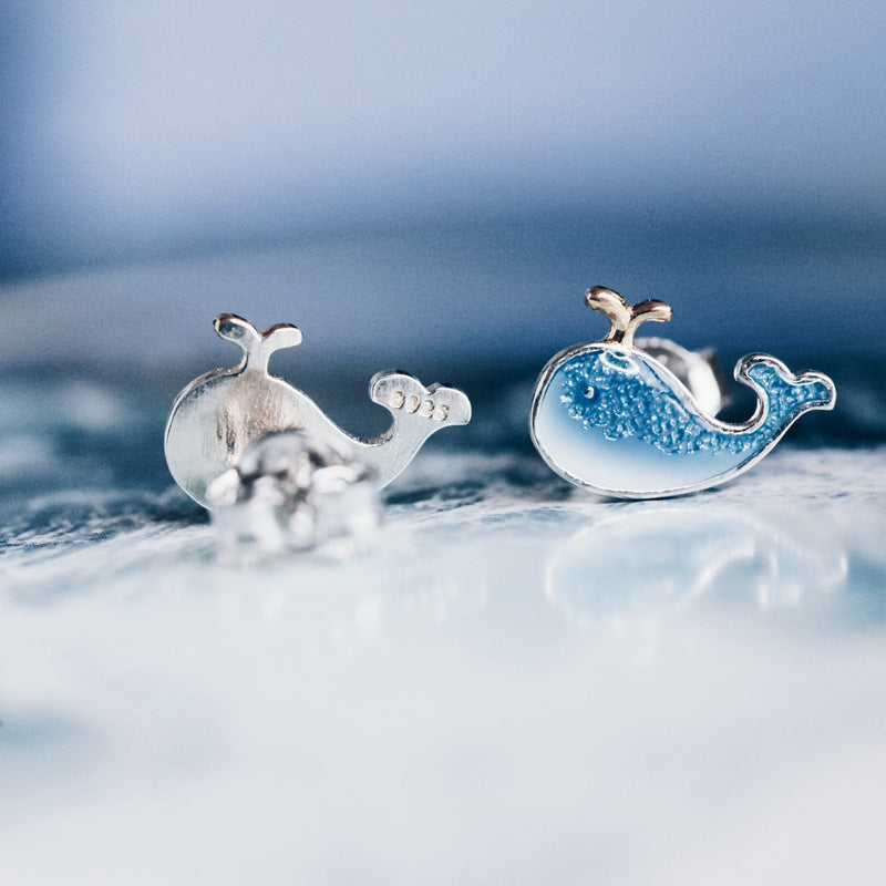 Blue Whale Stud Earrings Women Jewelry Mom Gift Everyday Wear Earrings