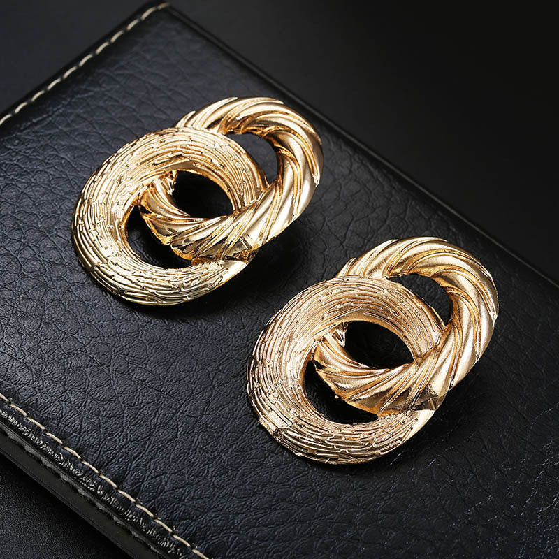 Textured Golden Rings Jewelry Fashion Dangle Earrings for Girls Party Birthday Gift