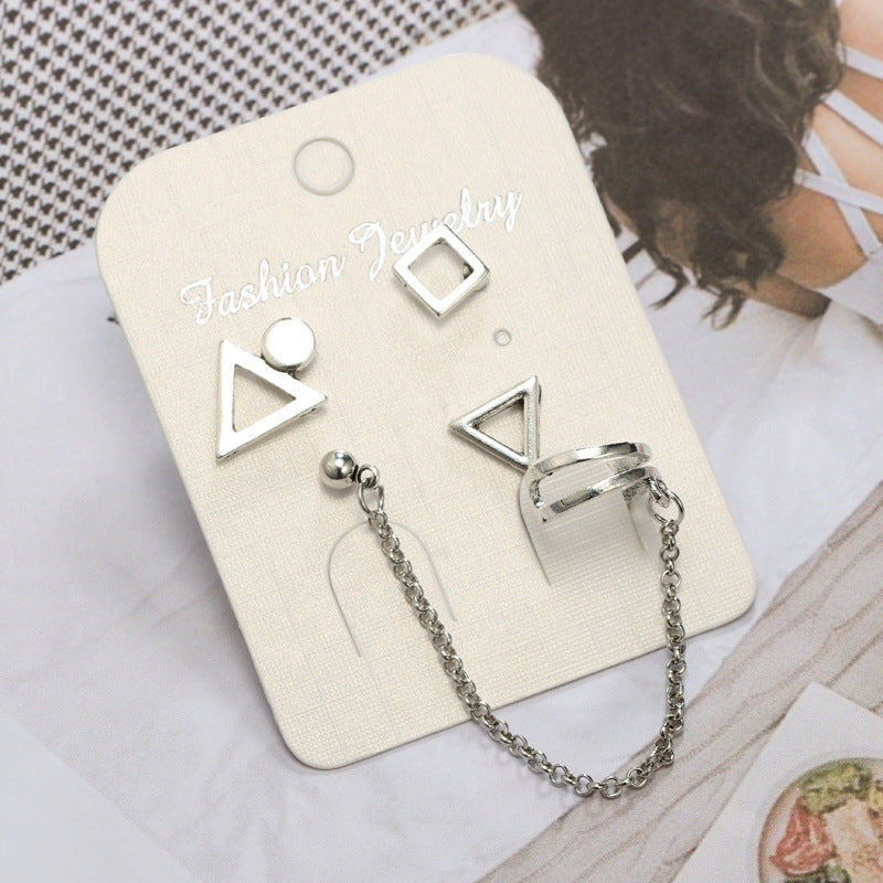 4pc Set Triangle Ear Cuff Stud Earrings Women Girls Gifts Jewelry Accessories